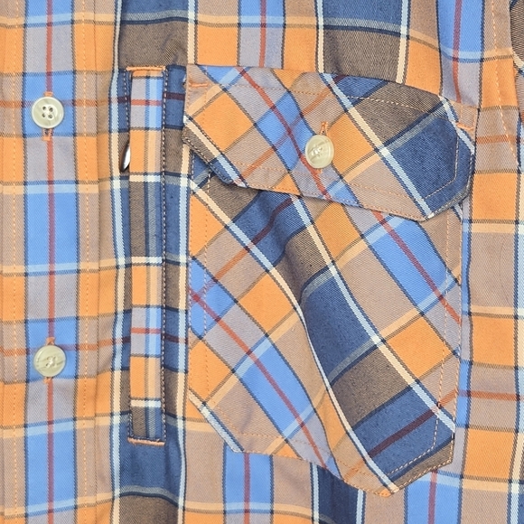 Roundtree & Yorke Outdoor Mens Orange Blue Plaid Button Down Shirt Size Large - Picture 5 of 8